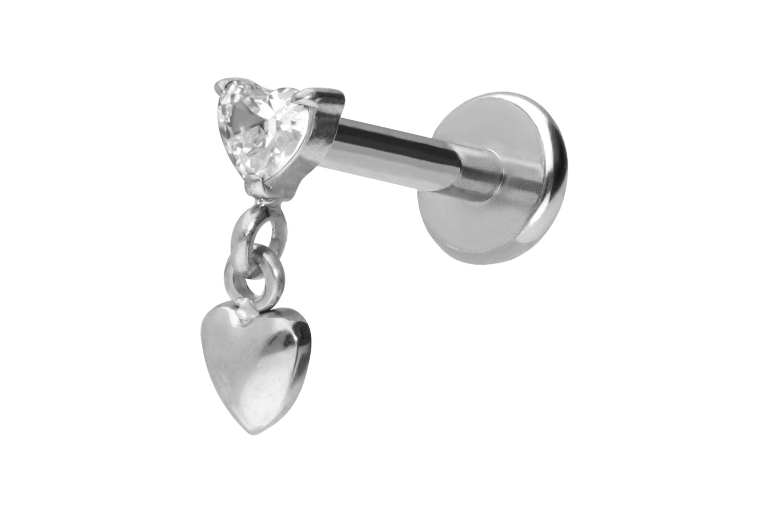 Titan Labret Piercing mit Push Fit 2 HERZEN